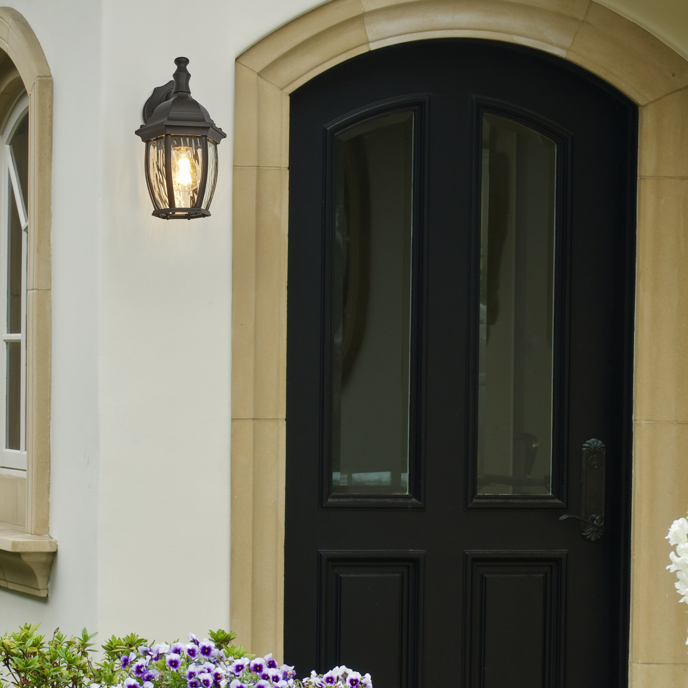 Maxxima Outdoor Wall Light, Black w/ Clear Water Glass, Exterior Porch Sconce Light, E26 Socket, Bulb Not Included
