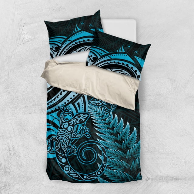 Nueva Zelanda Lagarto Juego de Cama Helecho Plateado Aotearoa Maorí Azul Versión LT14