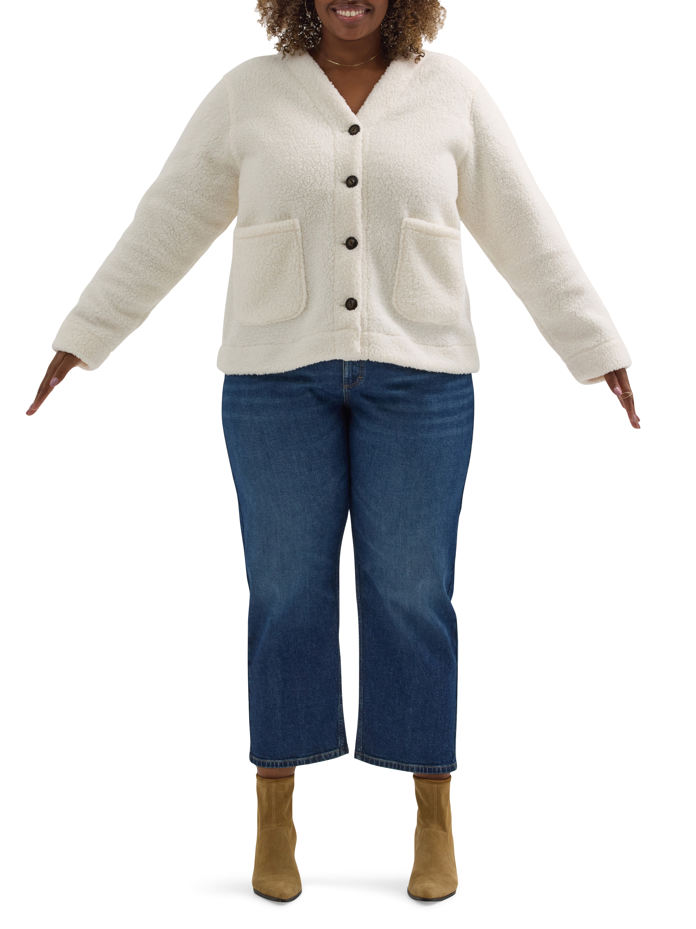 Lee® Women's Plus V-Neck Fleece Cardigan