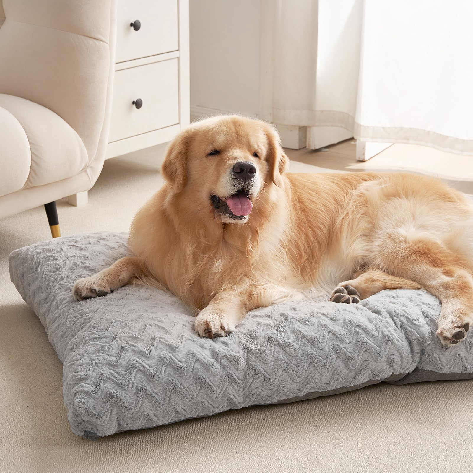 Washable Xl Dog Bed For Crate 41x27 Inch  Reversible Kennel Pad Extra Large Dogs Weight Up To 75 Lbs Plush And Comfy Pet Sleeping Mat Grey