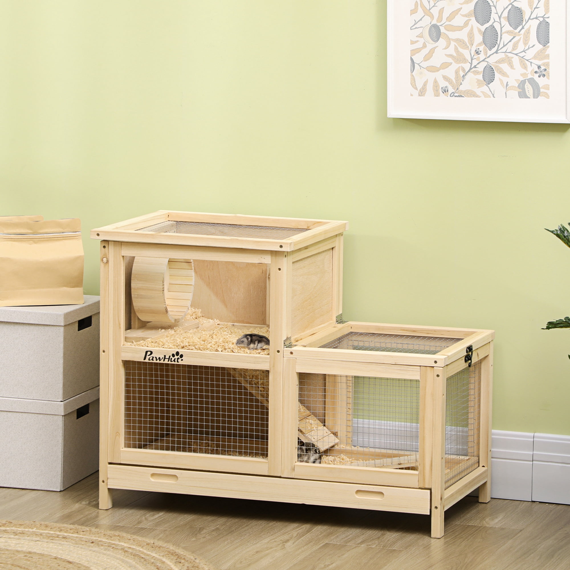 PawHut Extra Large Wooden Hamster Cage with Seesaw, Small Animal Habitat