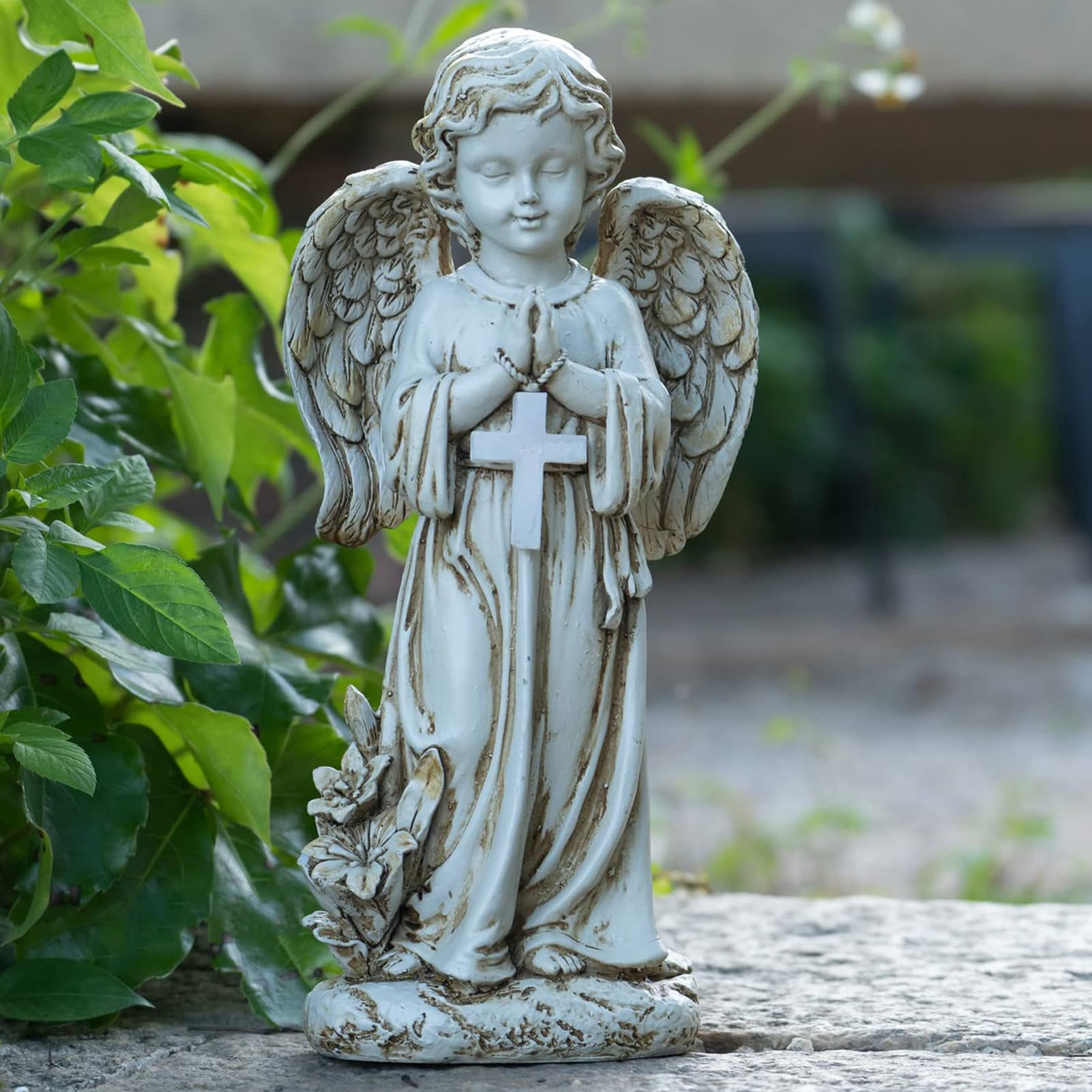Angel Statue for Garden,Solar Angel for Cemetery Decorations,Garden Memorial Angels,Resin Praying Angels Figurine for Patio Lawn Yard Porch Decorations,12.12inch