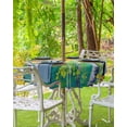 thumbnail image 3 of Fsddascl Yellow Leaves Outdoor Tablecloth - 60 Inch Round Dining Table Cover, Modern Oil Painting Forest Green Waterproof Outdoor Table Cloth with Umbrella Hole & Zipper for Picnic/Patio/Party, 3 of 7