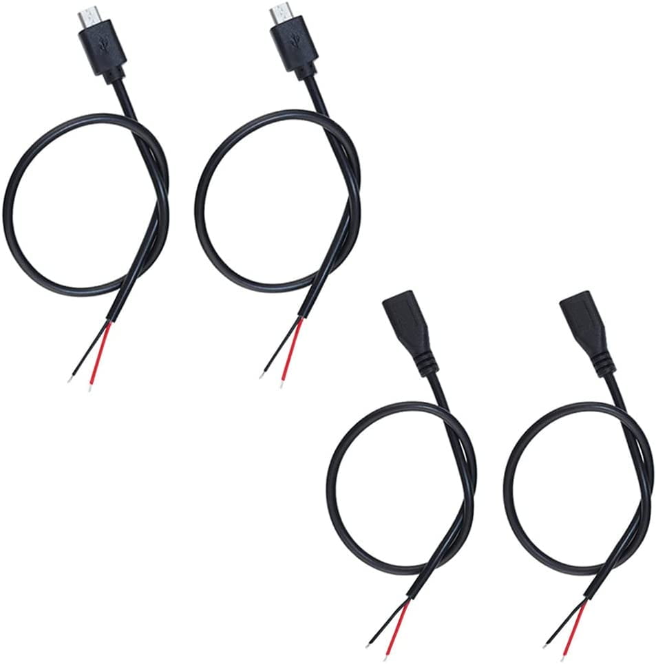 4 Pcs Micro USB Bare Wire Open End Cable 12inch 5V 22AWG 2 Cores Pigtail Repair Tin on Tail - Walmart.com