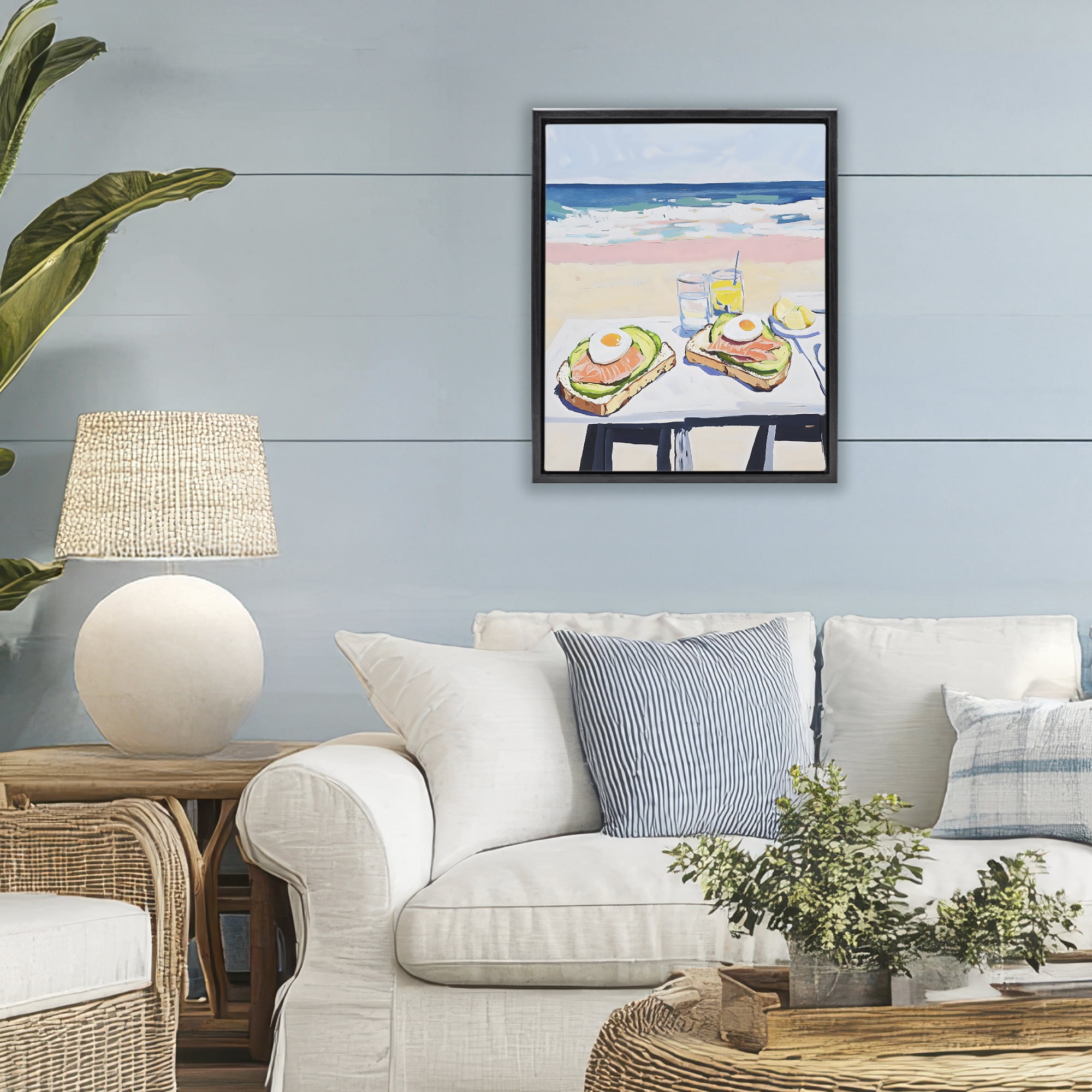 Stupell Industries Avocado Toast at Beach Black Framed Floater Canvas Wall Art, design by The Prints Vibe