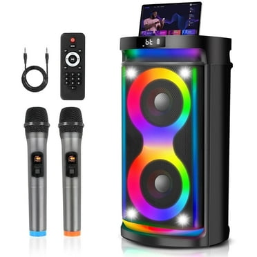 Aursear Karaoke Machine for Adults with Dual 6.5-inch Subwoofers and 2 Wireless Microphones, Portable Big Bluetooth Karaoke Speaker with Bass/Treble Adjustment, LED Lights, Supports TWS/TF/REC/FM/AUX