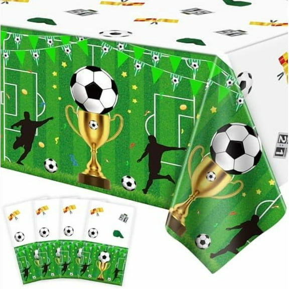 4 Pack Soccer Party Tablecloth: 51×86 Inch, for Football/Sports Themed Birthdays & Parties.