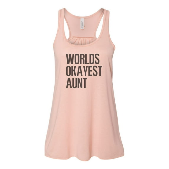 "Auntie Tank Top, Worlds Okayest Aunt, Aunt Racerback, Soft Bella Canvas, Sublimation, Racerback, Aunt Life, Gift For Aunt, Racerback Tank, Peach, LARGE"