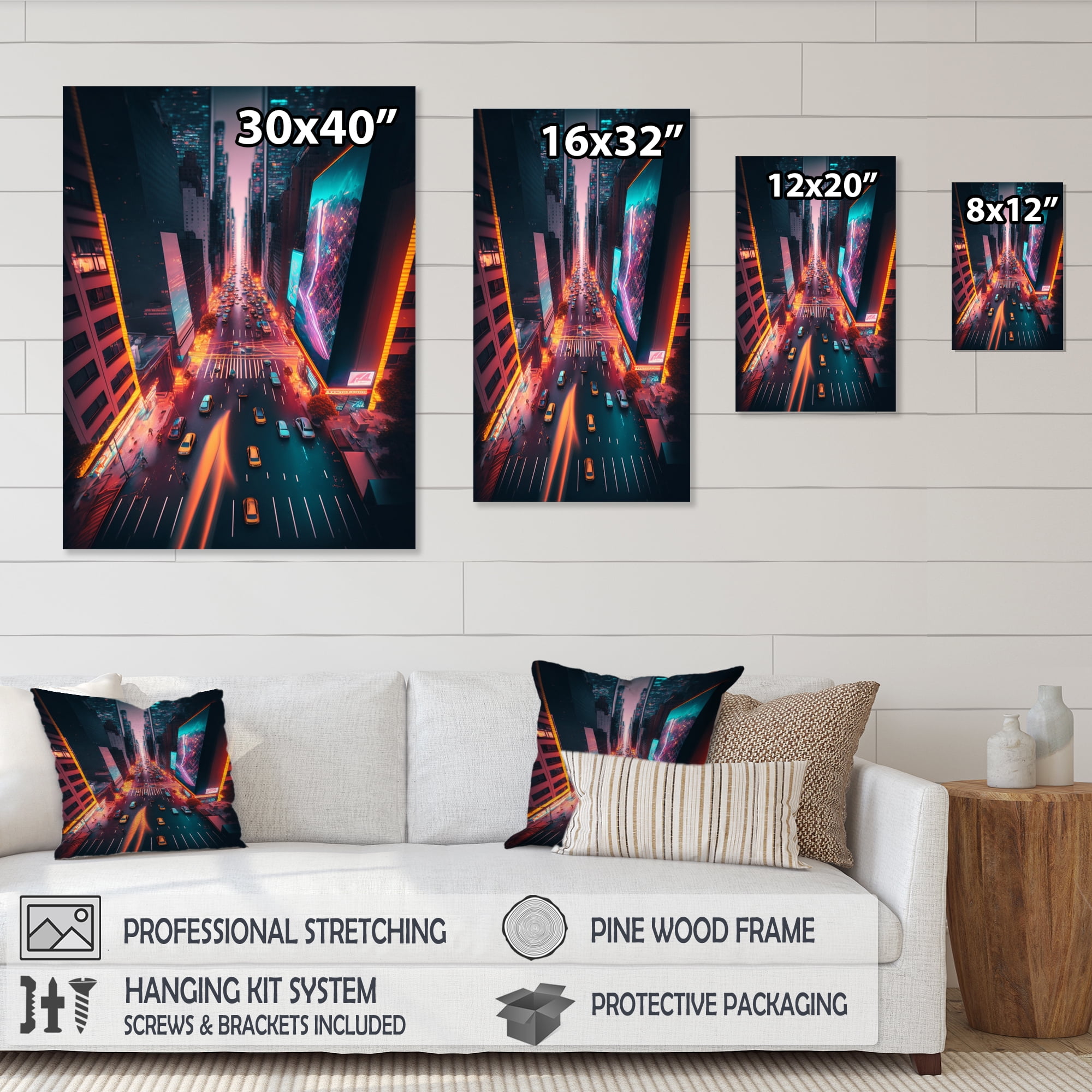 Designart Futuristic New York City Neon IV Canvas Wall Art