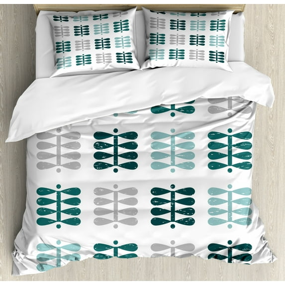 Norwegian Duvet Cover Set King Size, Scandinavian Geometric Simple Motif on Plain Backdrop, Decorative 3 Piece Bedding Set with 2 Pillow Shams, Dark Teal Pale Slate Blue Pale Taupe, by Ambesonne