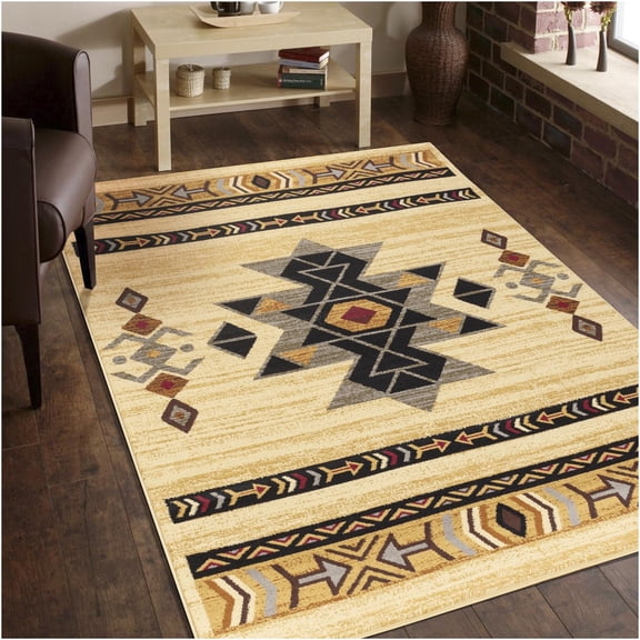 JERFIT Southwest Area Rug 5x7 Feet, Cream Tribal Design Polypropylene Rug, Soft Stain-Resistant Floor Mat for High Traffic Living Room, Entryway