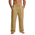 thumbnail image 2 of YTCAMLO Lightweight Mens Lounge Pants Summer Casual Oversized Pull on Cotton Pants with Drawstring Multi-pocket Loose Fit Beach Pants, Yellow S, 2 of 9
