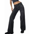 thumbnail image 3 of Women Baggy Jeans Mid-Low Waist Boyfriend Streetwear Vintage Jeans Wide Leg Denim Pants Black & Gray XL, 3 of 8