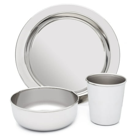 Stainless Steel Dish Set for Kids, with Plate, Bowl, and Cup - BPA Free - by
