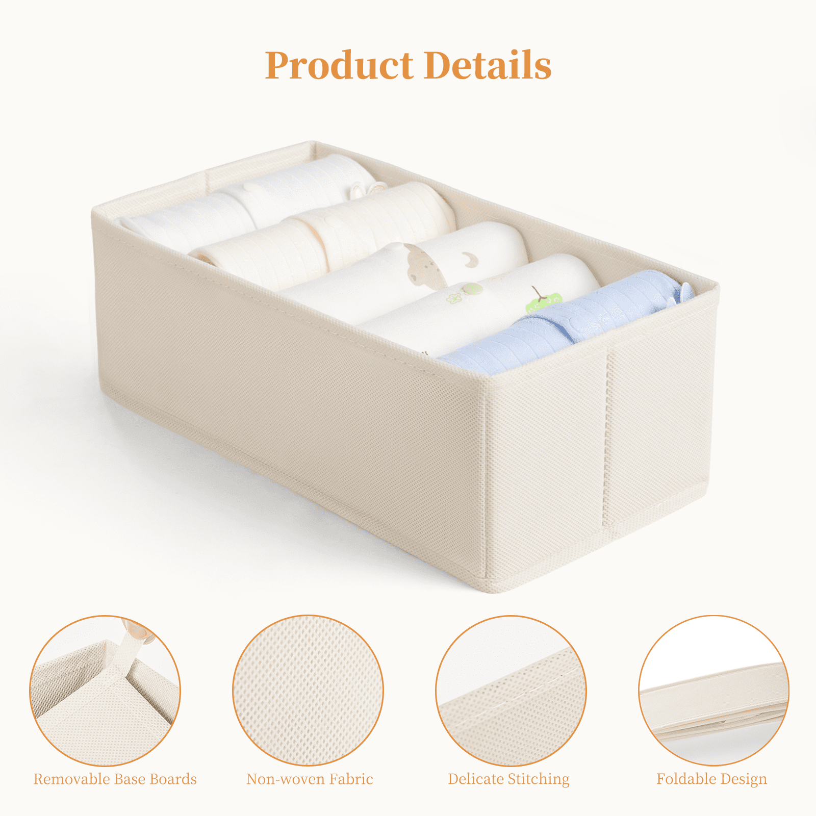 Criusia Drawer Organizer Clothes, Foldable Closet Organization and Storage for Nursery, Bedroom, Beige