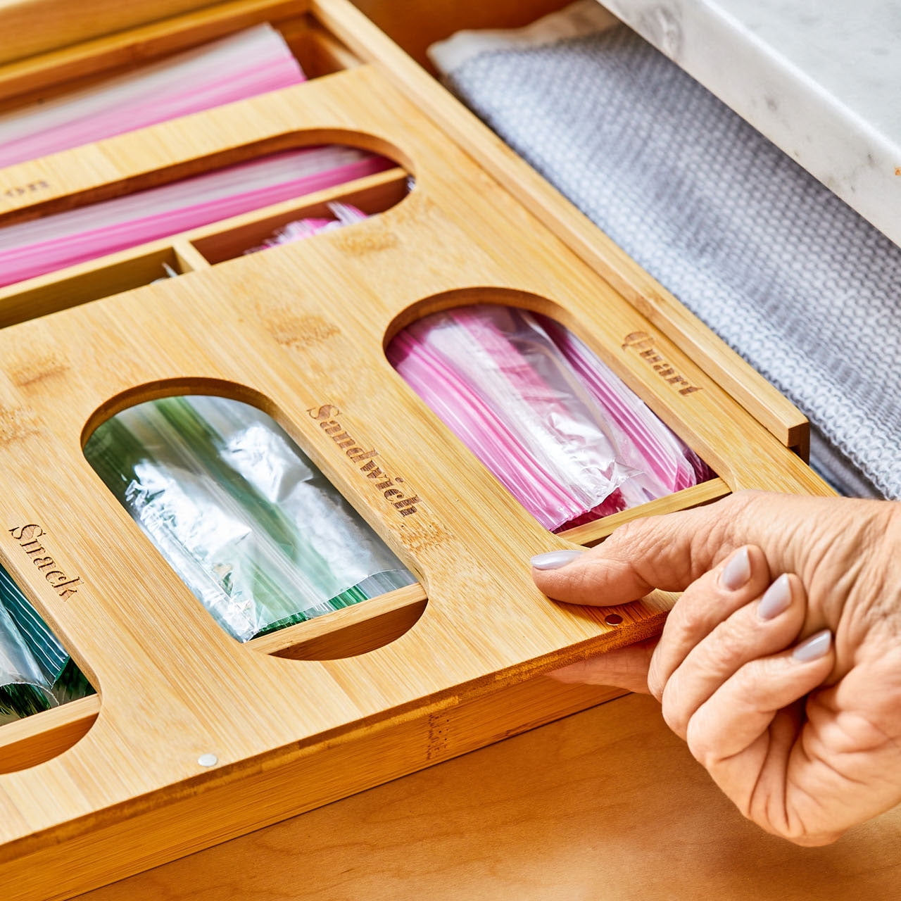 Better Homes and Gardens Bamboo Plastic Bag Drawer Organizer - Thumbnail 5