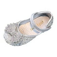 thumbnail image 2 of ZHOGXU Big Girls Dance Shoes Flat Sole Soft Sole Non Slip Bow Rhinestone Pearl Sequins Design Comfortable Fashion Performance Shoes Silver 4-4.5 Years, 2 of 9