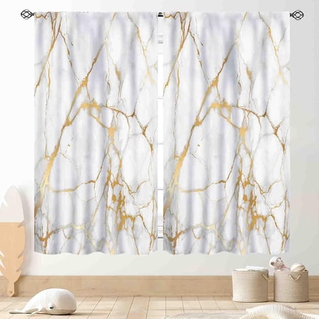 White and Gold Marble Curtains Modern Abstract Gold Glitter Unique Foil Printed Aesthetic Luxury Marbled Window Treatments Drapery for Bedroom Living Room Bathroom Kitchen 2 Panels 52 x84 Inch