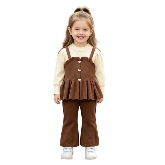 CONZONE Toddler Girls Outfits 2 Piece Set Long Sleeve Solid Color Layered Sweater and Flared Pants Cute Fall Winter Clothes for Girls Size 2-3 Years
