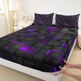 thumbnail image 5 of Castle Fairy Futuristic Dark Cube King Sheets 4pcs,Abstract Purple Neon Accent Bedding,Black Violet,1 Flat Sheet, 1 Fitted Sheet and 2 Pillowcases, 5 of 7