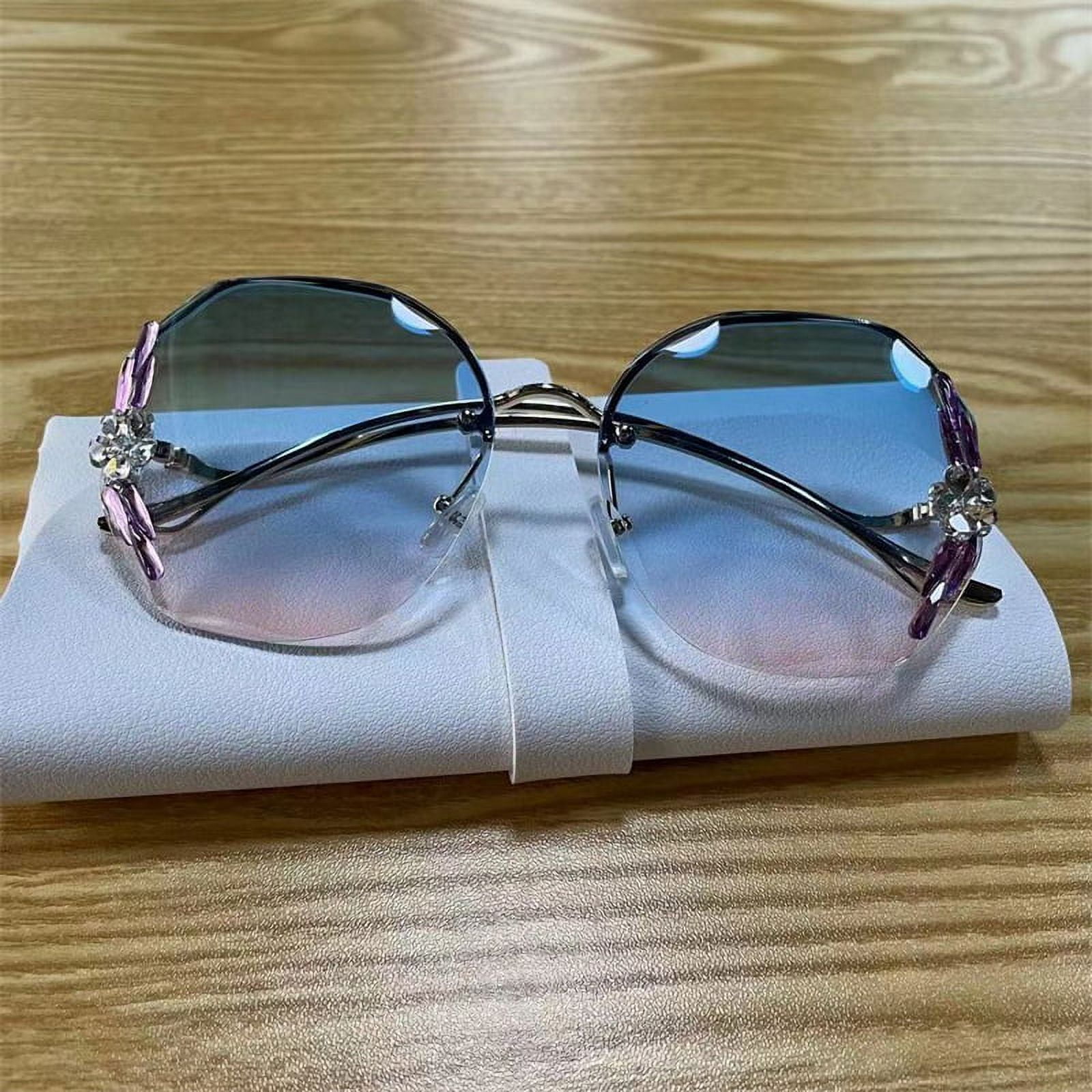 New Rimless Clear Sunglasses Butterfly Oversized Metal Glasses Vintage Designer Brand Luxury Women Celebrity Big Sunglasses, Pink Yellow