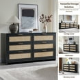 thumbnail image 3 of SICOTAS 56.85" 6 Drawer Tall Dressers,Rattan Dresser with Large Storage Space Boho Dressers & Chests of Drawer Wooden Dressers for Bedroom,Black Oak, 3 of 9