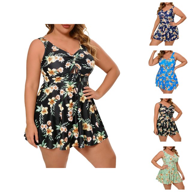 Womens Tankini Swimsuits 2026 Trendy Plus Size Modest Flowy Swim Dress with High Waisted Bottom Two Piece Bathing Suits Woman