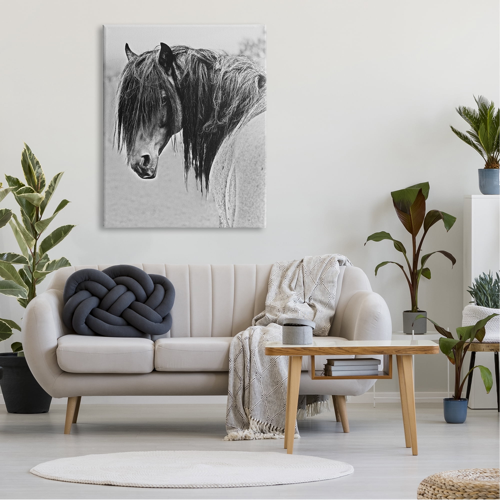 Stupell Industries Black White Monochrome Serene Fjord Horse Portrait Farmhouse Photography Gallery-Wrapped Canvas Print Wall Art, 36 x 48, Design by Sally Linden