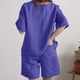 thumbnail image 4 of Moda mujer Casual verano sólido cuello redondo manga corta Top + pantalón corto conjunto Wmkox8yi  bvn213, 4 of 9