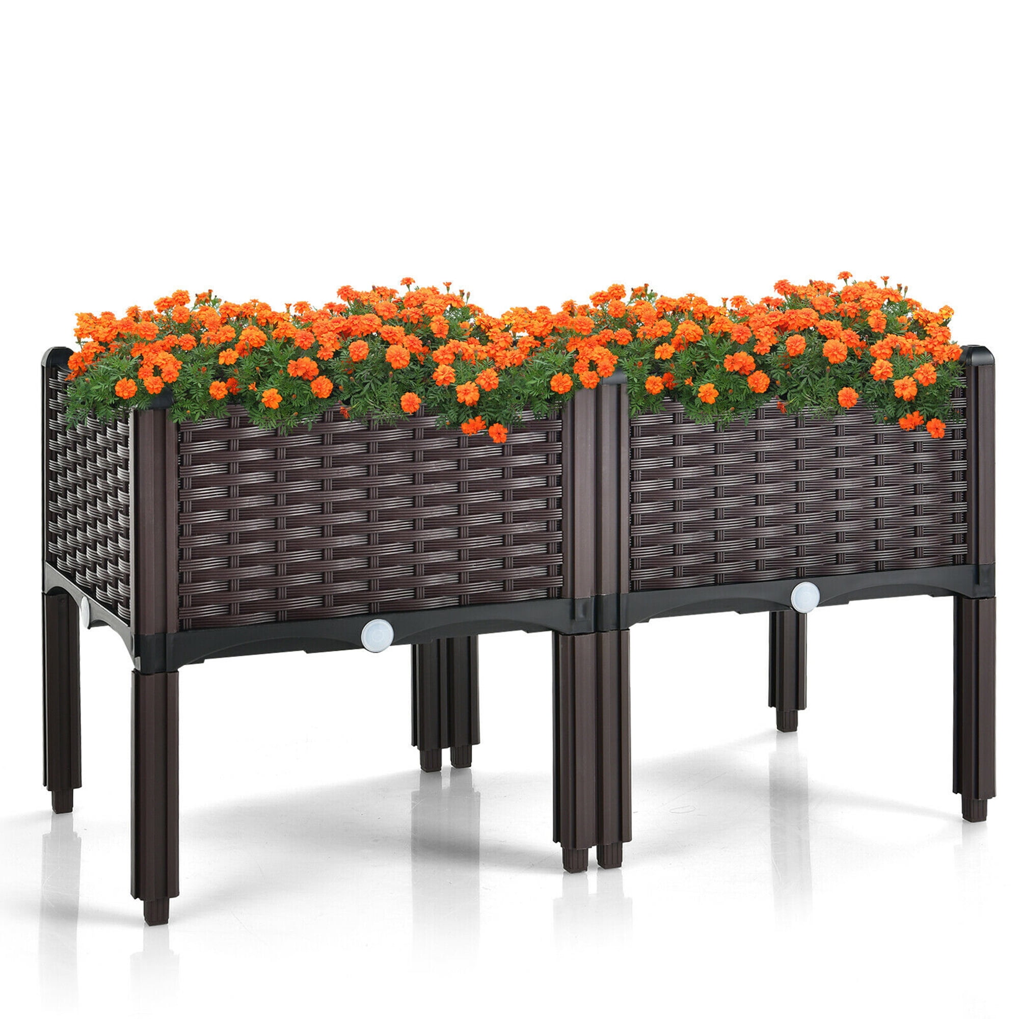DIY 4PCS Plastic Garden Planter Box Outdoor Elevated Raised Bed Vegetable Flower 