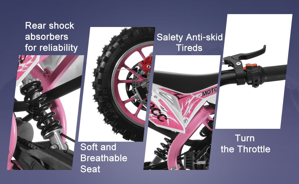 Pink 50cc Dirt Bike for Kids Girls, 2-Stroke Gas Powered Off-Road Motorcycle, Hydraulic Disc Brakes, 10" Tires, 330LBS Load, Youth Motocross Bike