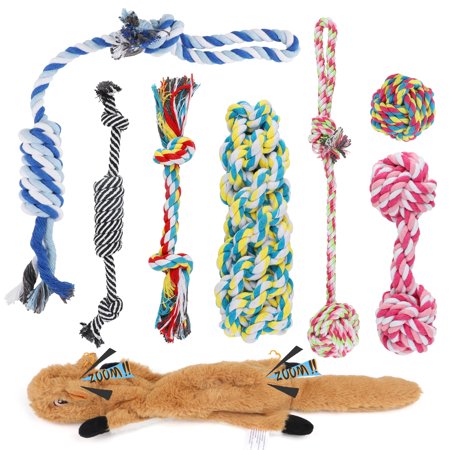 8 Pack Dog Chew Toys for Aggressive Chewers Squeaky toy Washable Chew Toys Pack with Rope Toy for Puppies Small Medium Dogs