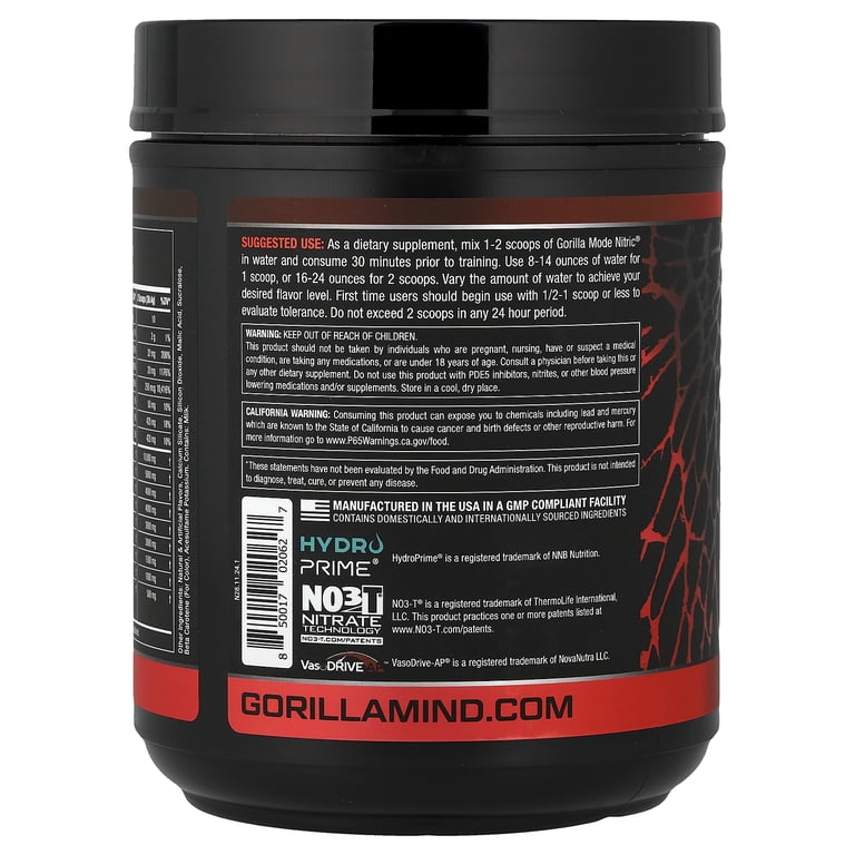 gorilla mode ar l-carnitine l-tartrate 750 mg label Gorilla Mode Nitric Stimulant-Free Volcano Burst Pre-Workout Formula 1.69 lb