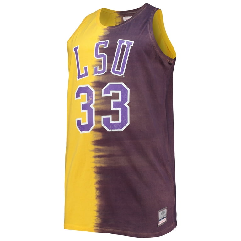 Men's Mitchell & Ness Shaquille O'Neal Purple/Gold LSU Tigers Big & Tall  Player Tie-Dye Jersey 