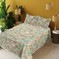 thumbnail image 2 of Ambesonne Floral Design Fitted & Flat Sheet with Shams 4 Pcs Set, Colorful Jumble Bloom, Queen, Sea Green and Pale Pink, 2 of 5
