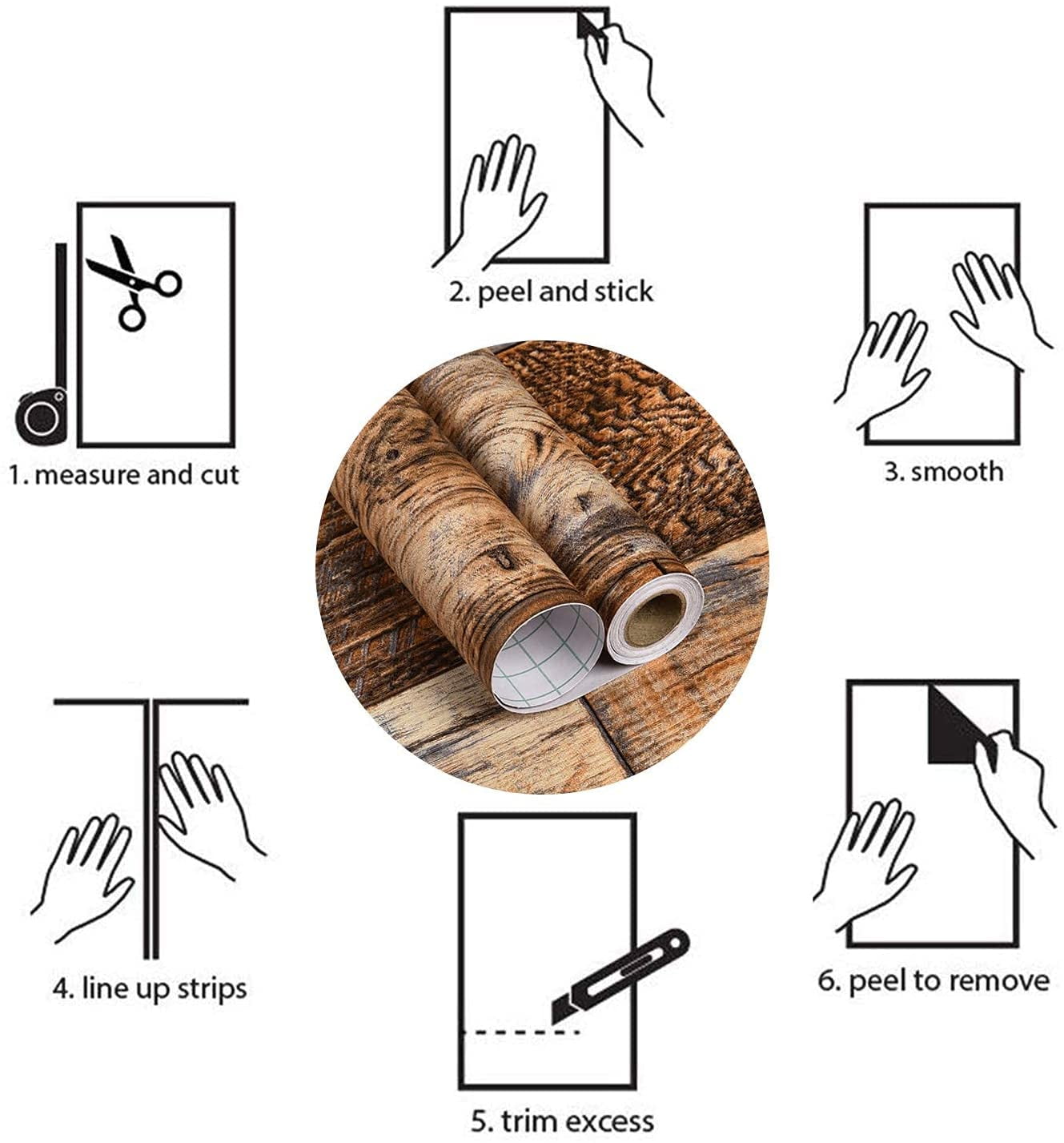 Caltero Peel and Stick Wallpaper Brown Wood Grain Wallpaper Self-Adhesive Contact Paper 17.72 in x 32.81 ft