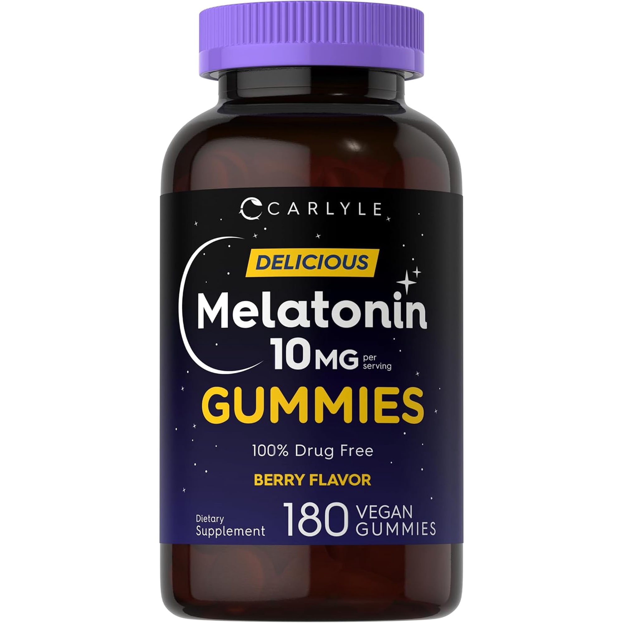 Melatonin 10mg | 180 Vegan Gummies for Men and Women | Berry Flavor | by Carlyle
