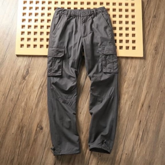 Men's Straight Cargo Pants with Elastic Waist, Twill Fabric Drawstring Workout Casual Pants S-XXL