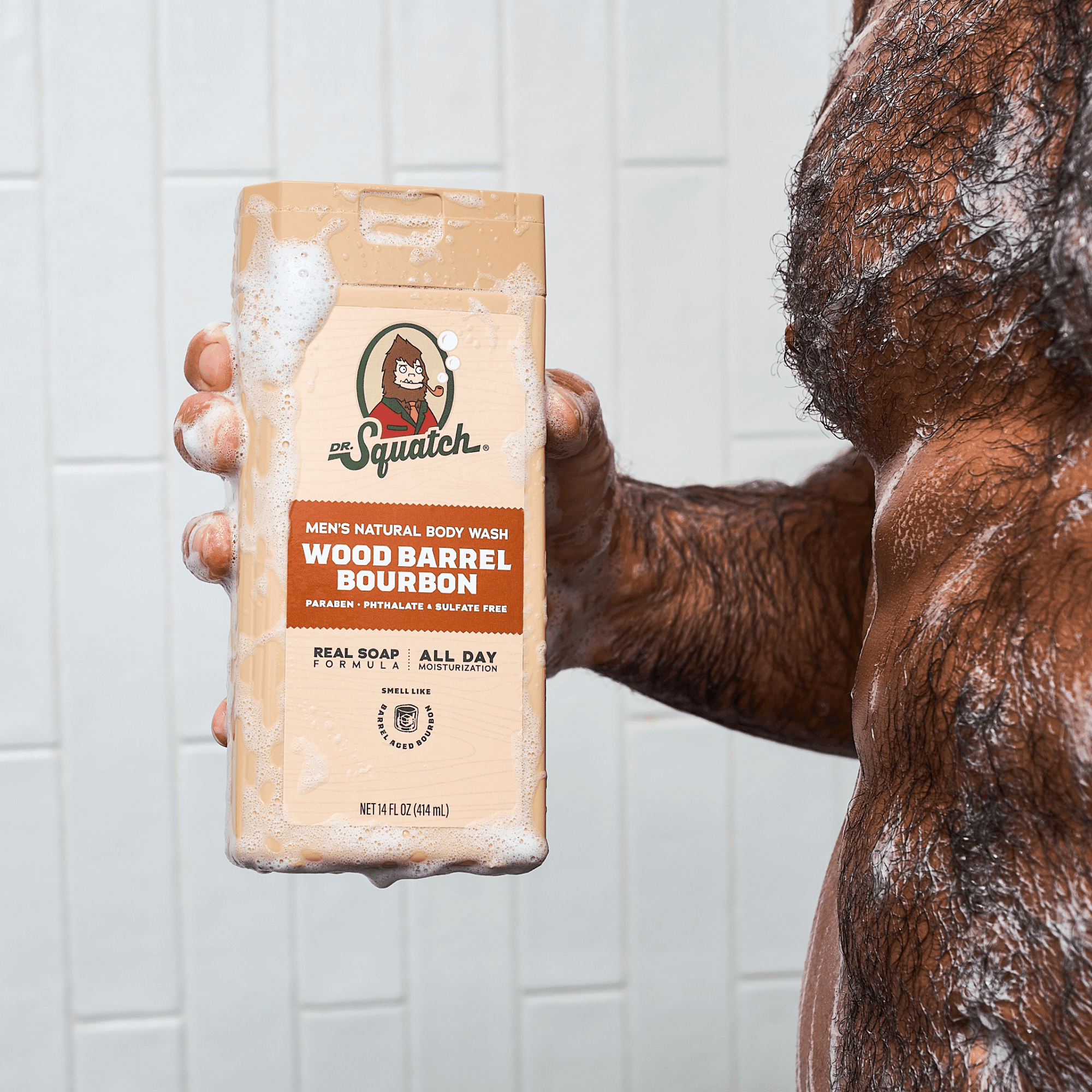 Dr. Squatch Mens Natural Body Wash, Sulfate Free Moisturizing Body Wash for men, Wood Barrel Bourbon, 14 fl Oz
