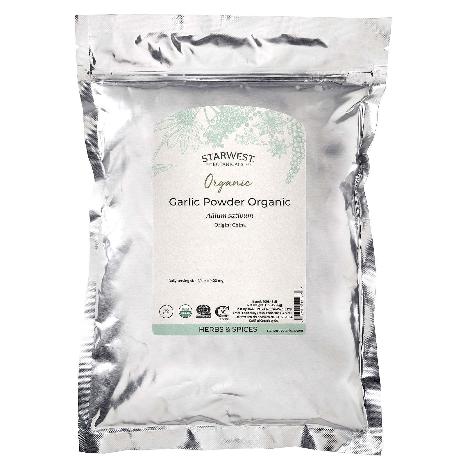 Starwest Botanicals Organic Garlic Powder 1 lbs Powder