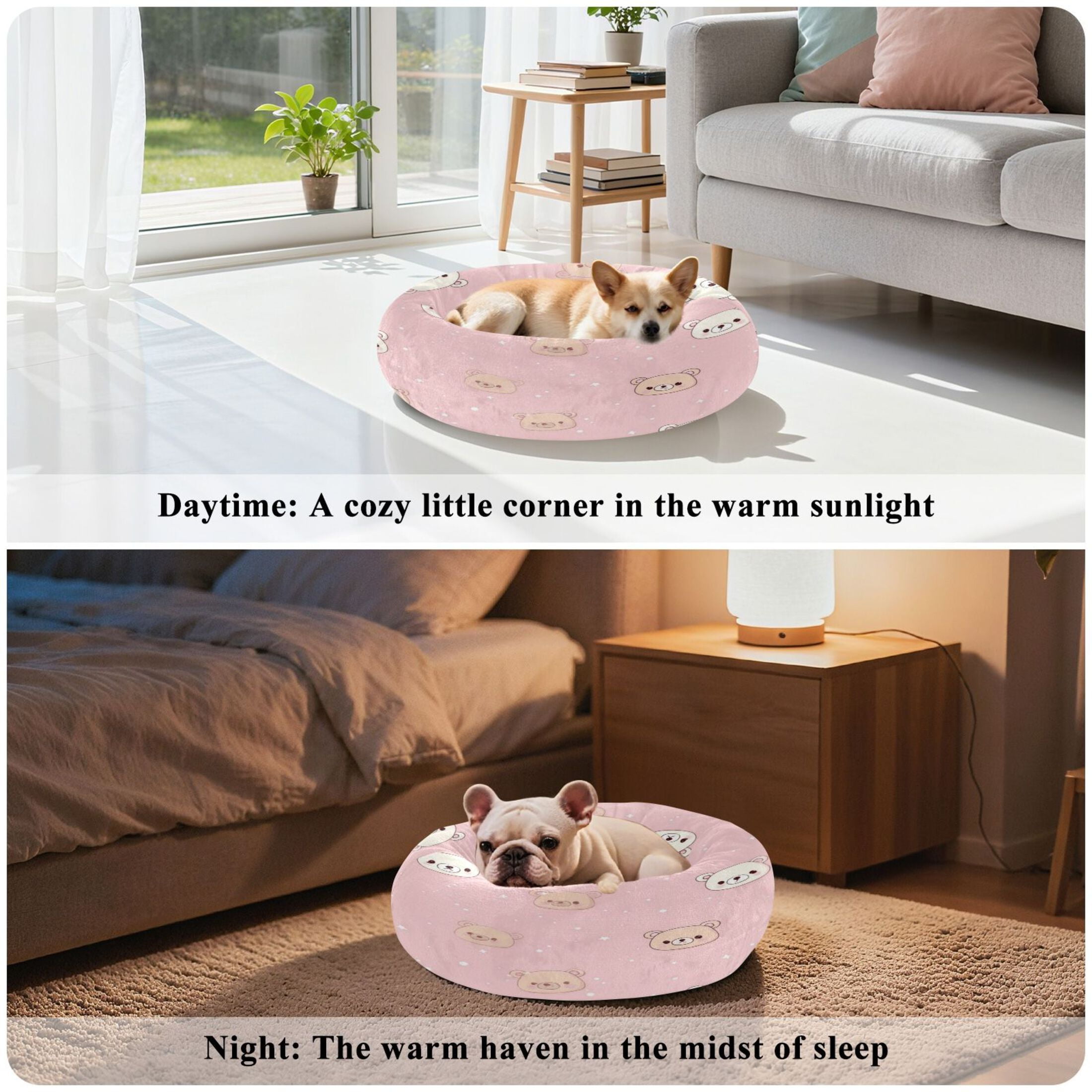 Iauyy Pet Couch Donut Cat Bed for Indoor Cats/Small Dogs Washable & Machine with Non-slip Bottom Calming Cat Furniture, Face Of The Little Bear (M)