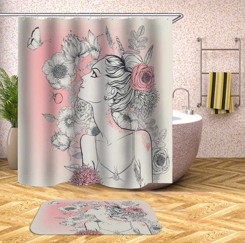 Cartoon girl Shower Curtain , Bathroom Decor , Shower Curtains floor