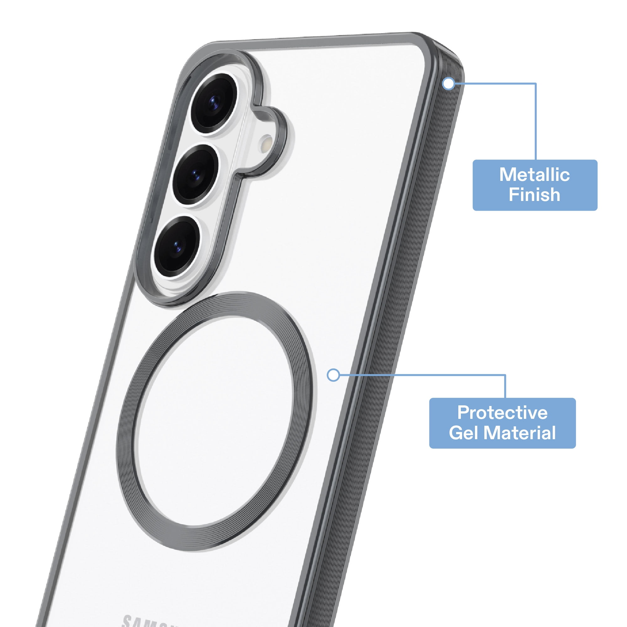 onn Magnetic Compatible Phone Case for Samsung Galaxy S26 - Metallic Gray/Clear