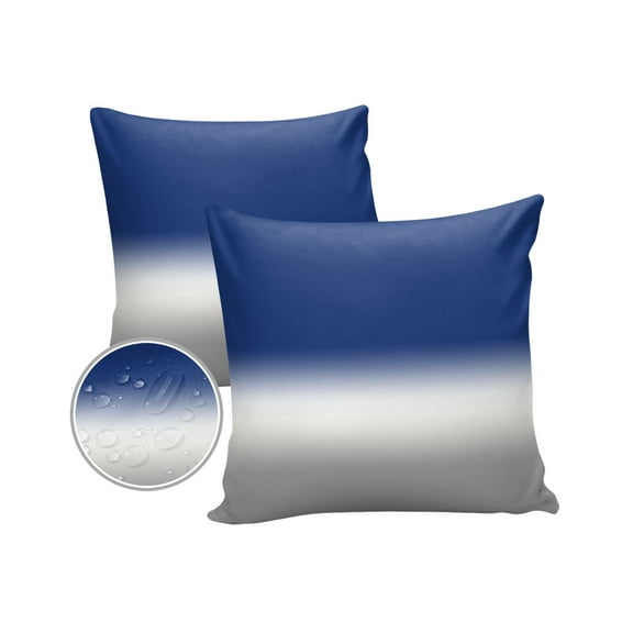 Pack of 2 Outdoor Pillow Covers, Gradient Color Navy to Greyish White Waterproof Square Throw Pillowcase Cushion Decorative Pillow Covers for Couch Patio Tent, 20x20 in
