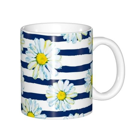 

Yiaed Daisy Striped Nautical Print Ceramics Coffee Large Handle Design Extra Large Tea and Coffee Cup for Office and Home Mugs