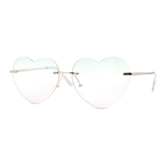 Elegant Womens Rimless Perfect Heart Shape Spring Hinge Sunglasses Gold - Blue Pink