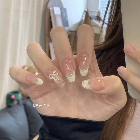 Cream floral nail stickers, ins bow nail stickers, nail design flower stickers, wearable nail style