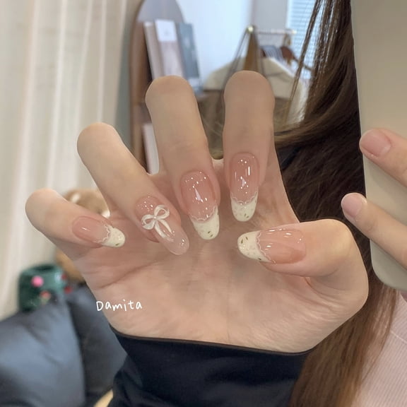 Cream floral nail stickers, ins bow nail stickers, nail design flower stickers, wearable nail style