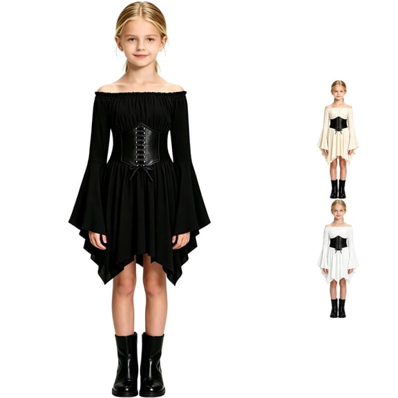 Toddler Kids Girls Outfits Deluxe Pirate High Low Dress with Headband Halloween Party Clothes Set Dress 4-5 Years