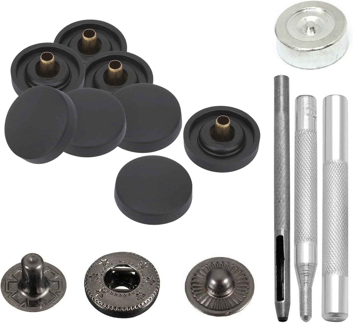Trimming Shop 15mm S Spring Press Studs Snap Fasteners Plastic Cap with Gunmetal Black Metal Back Snap Buttons - Black, 10pcs, Size: 15mm - with